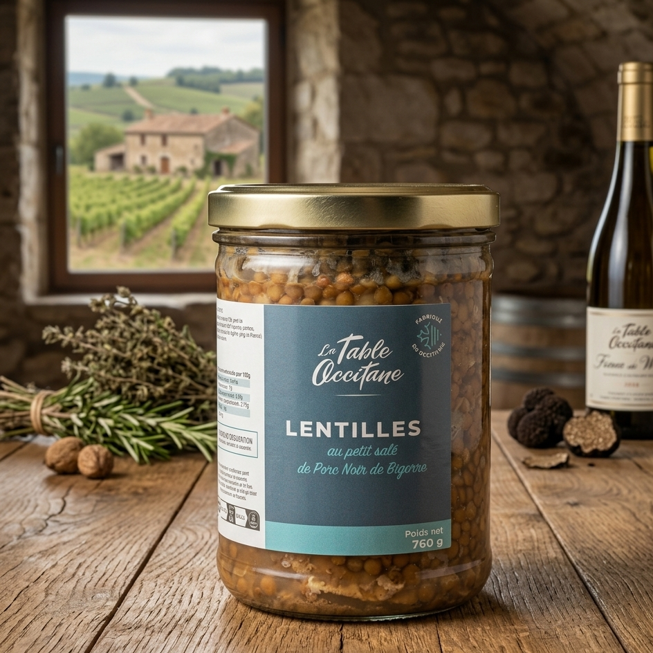 Lentilles au petit salé de Porc Noir de Bigorre – Recette Artisanale du Terroir – 760 g