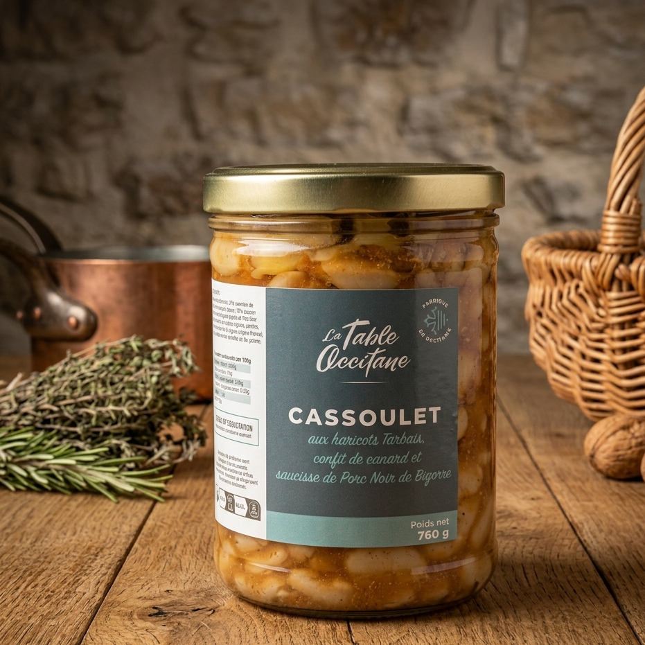 Cassoulet aux haricots Tarbais, confit de canard et saucisse de Porc Noir de Bigorre – Recette Artisanale du Terroir – 760 g