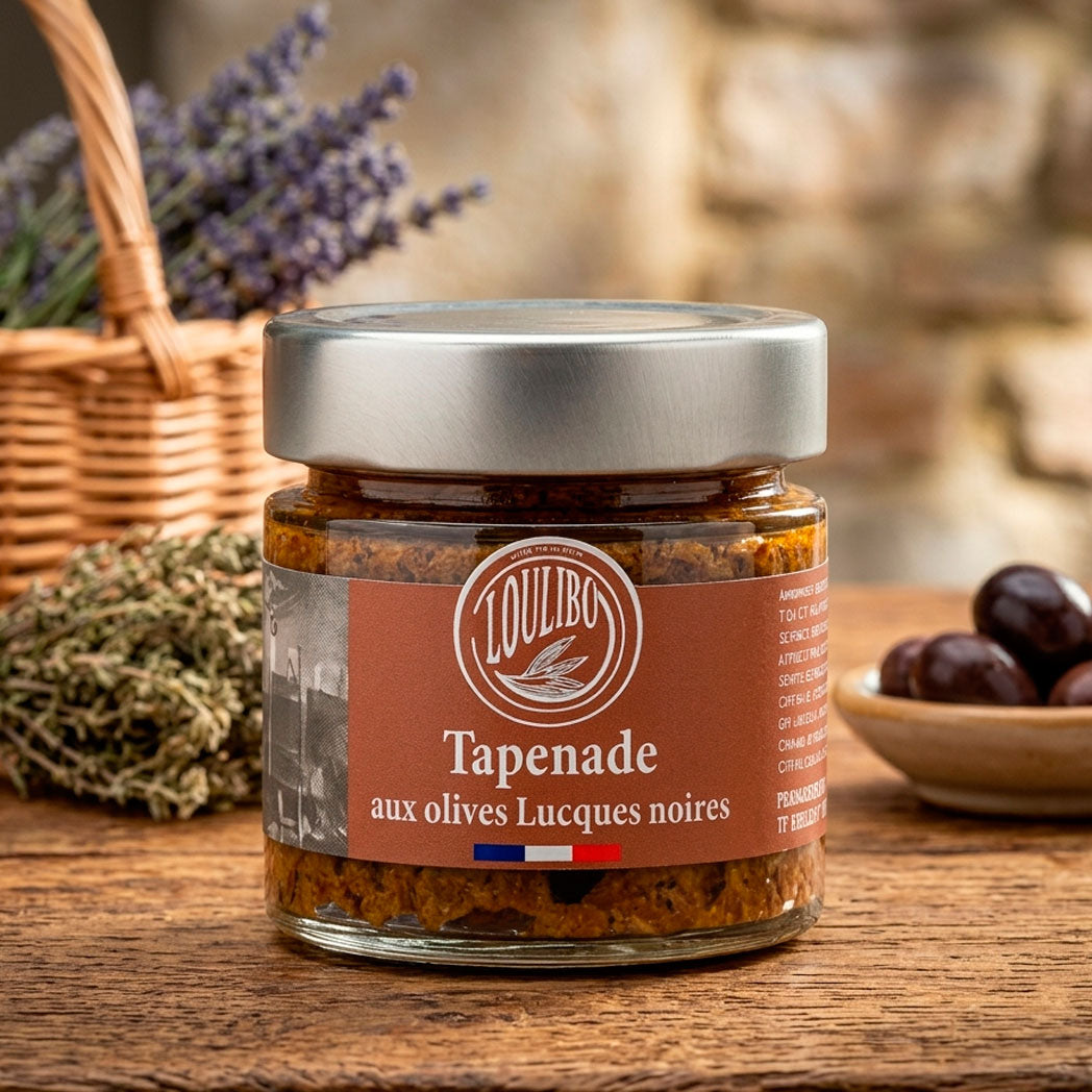 Tapenade d’olives noires Lucques 100% 100g – spécialité artisanale